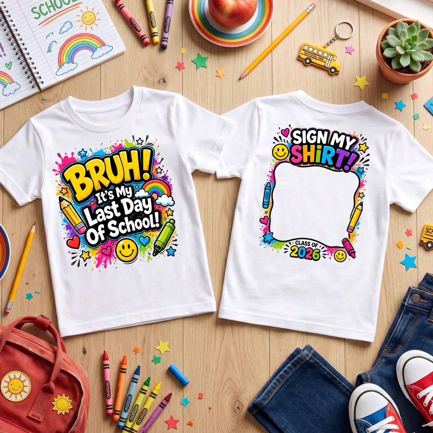 Last Day of School Autograph Shirt Bundle, Front and Back School Tee, Sign My Shirt Design, Elementary School Memory Outfit