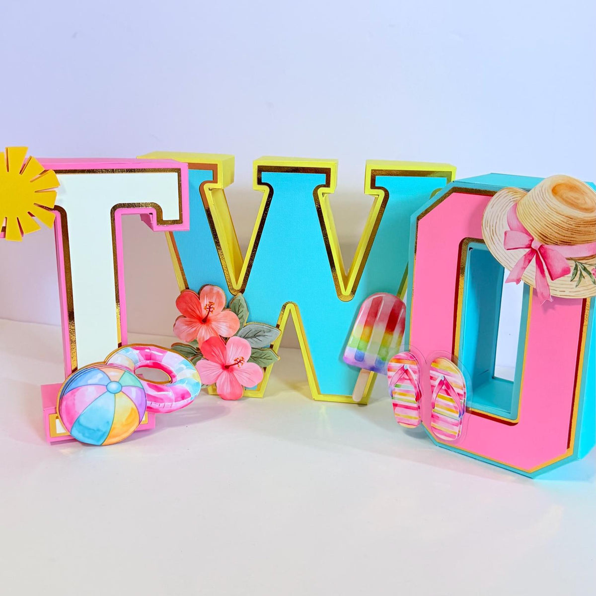 Two Cool Birthday Decorations, Summer Birthday Centerpiece, Pool Party Party Decor, Second Birthday Table Decoration, TWO 3D Letters