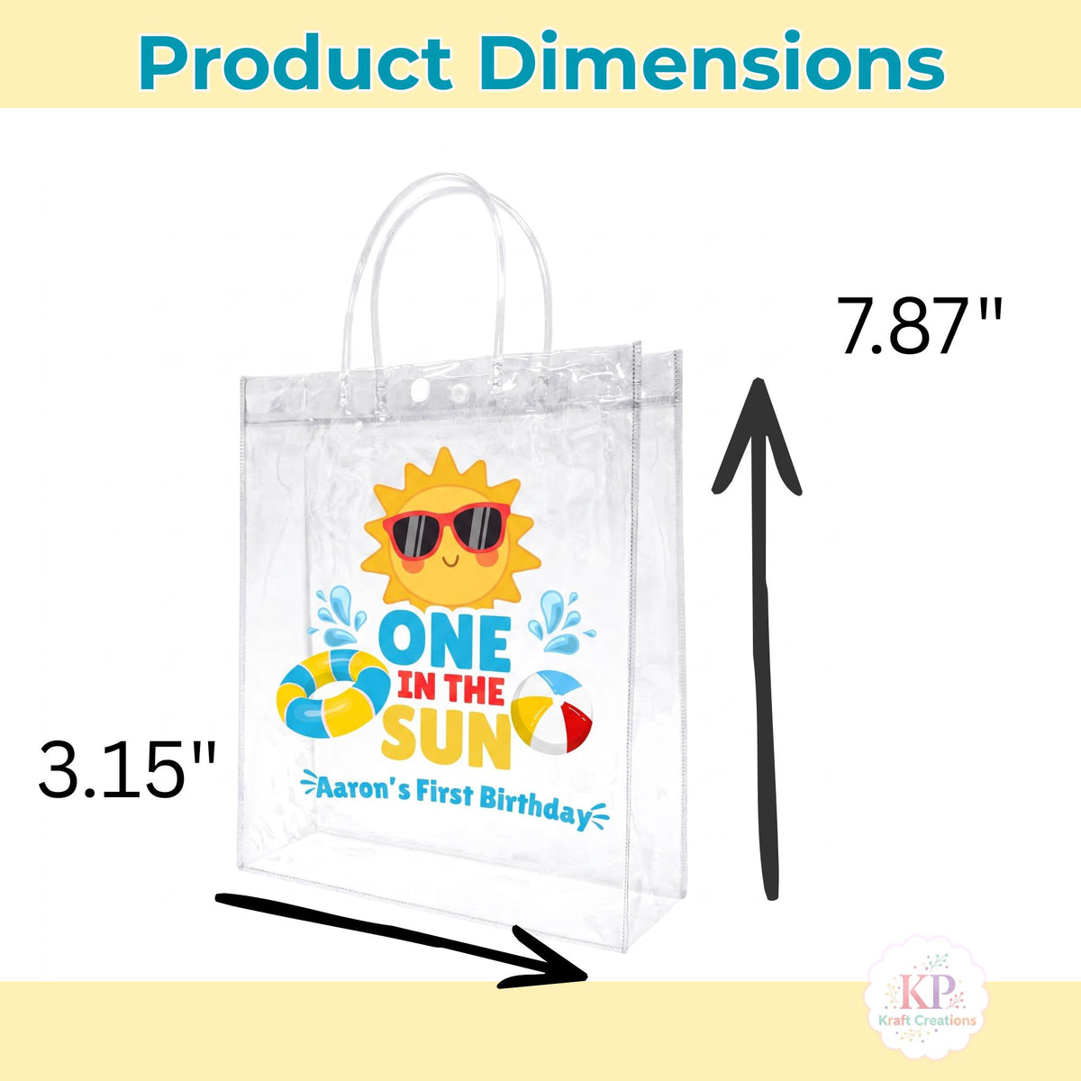 One in the Sun Favor Bags | Pool Party Birthday Bags | Personalized Clear PVC Party Bags | Summer First Birthday Favors