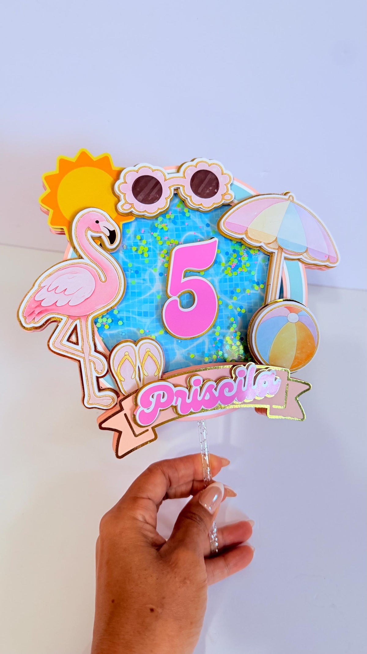 Summer Birthday Cake Topper, Personalized Pool Party Cake Topper, Beach Birthday Decorations, Tropical Birthday Cake Decor