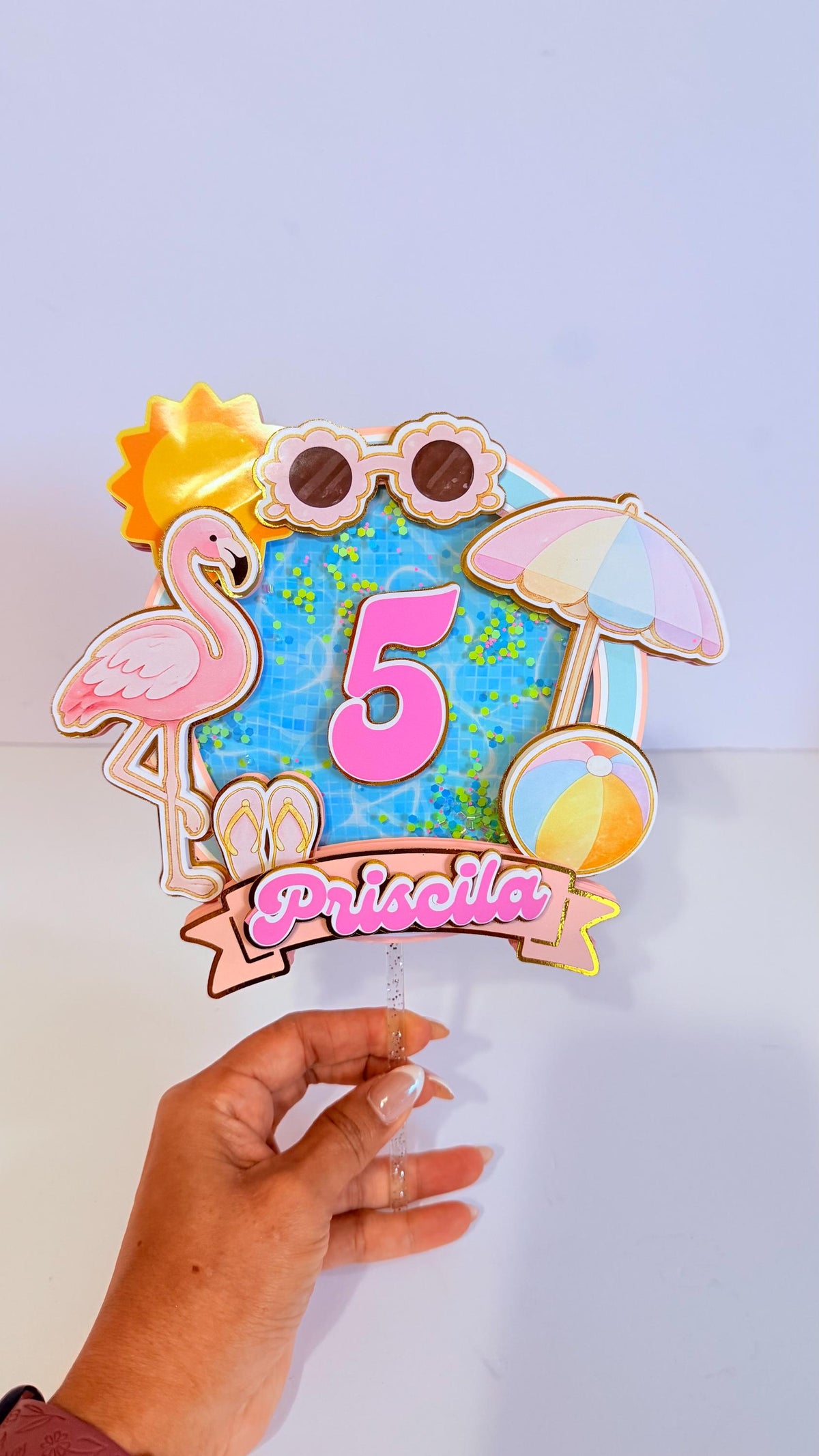 Summer Birthday Cake Topper, Personalized Pool Party Cake Topper, Beach Birthday Decorations, Tropical Birthday Cake Decor