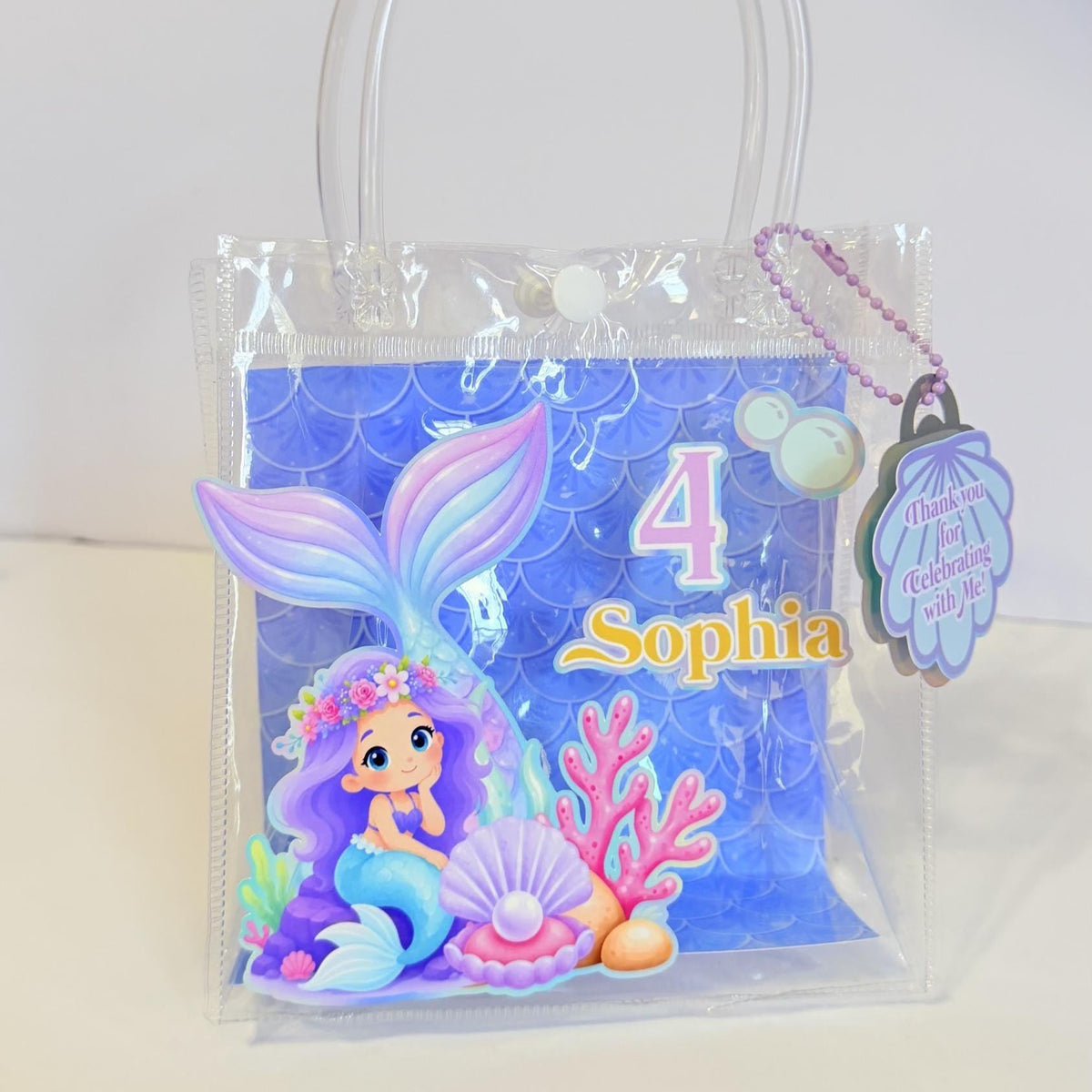 Mermaid Party Favor Bags, Personalized Mermaid Birthday Favor Bags, Custom PVC Treat Bags, Mermaid Goody Bags, Kids Birthday Party Decor