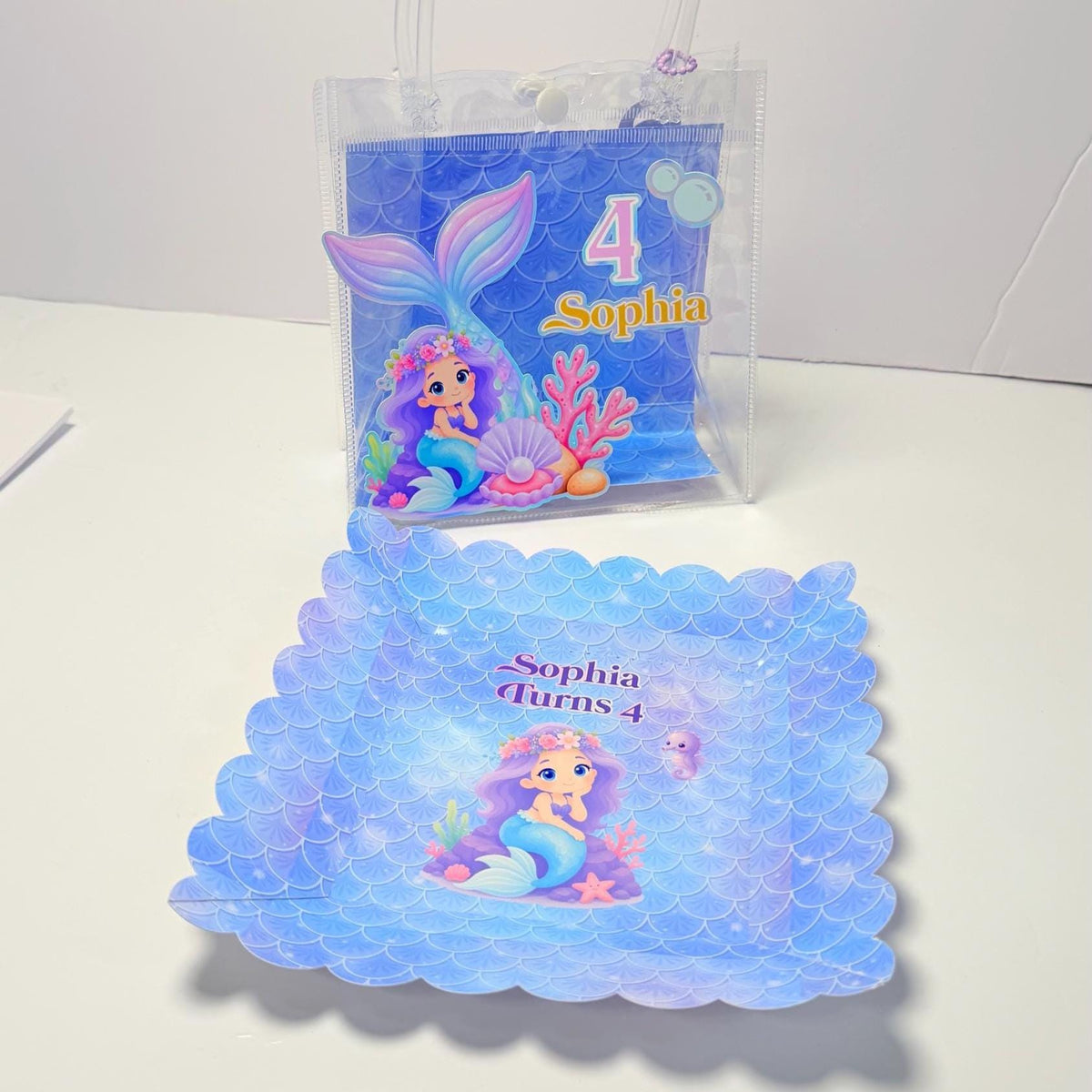 Mermaid Party Favor Bags, Personalized Mermaid Birthday Favor Bags, Custom PVC Treat Bags, Mermaid Goody Bags, Kids Birthday Party Decor