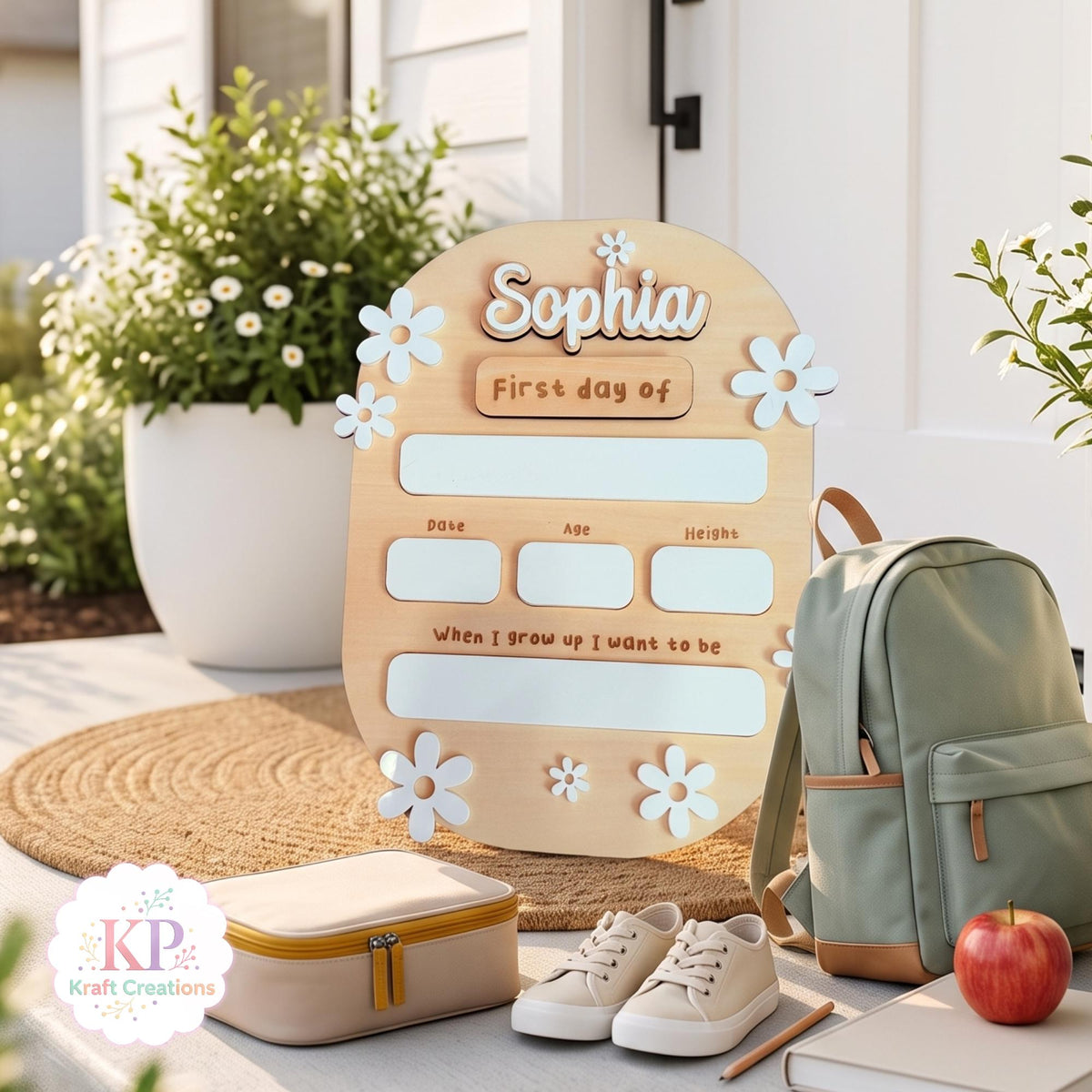 First Day School Sign, Floral Personalized Wooden School Board, Reusable Back to School Board, First Day Photo Prop, Custom school sign