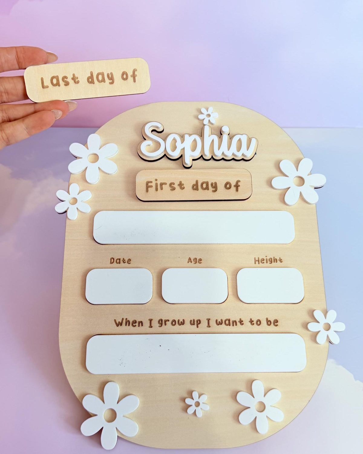 First Day School Sign, Floral Personalized Wooden School Board, Reusable Back to School Board, First Day Photo Prop, Custom school sign