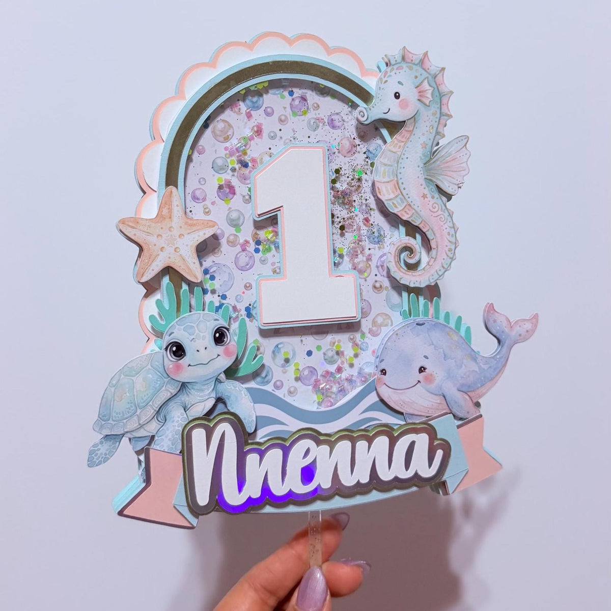 One Der the Sea Cake Topper, Under the Sea Birthday Decorations, Personalized Ocean Birthday Cake Topper, First Birthday Party Decor