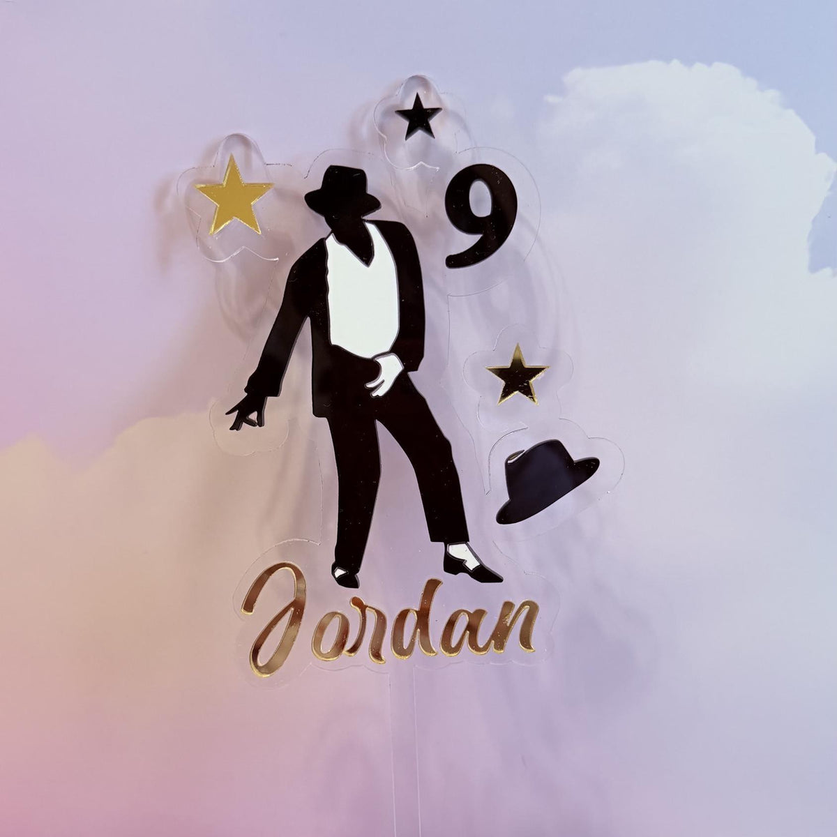 King of Pop Cake Topper, Personalized Name and Age Acrylic Birthday Decoration, Black Gold Music Party Decor, Singer Fan Gift