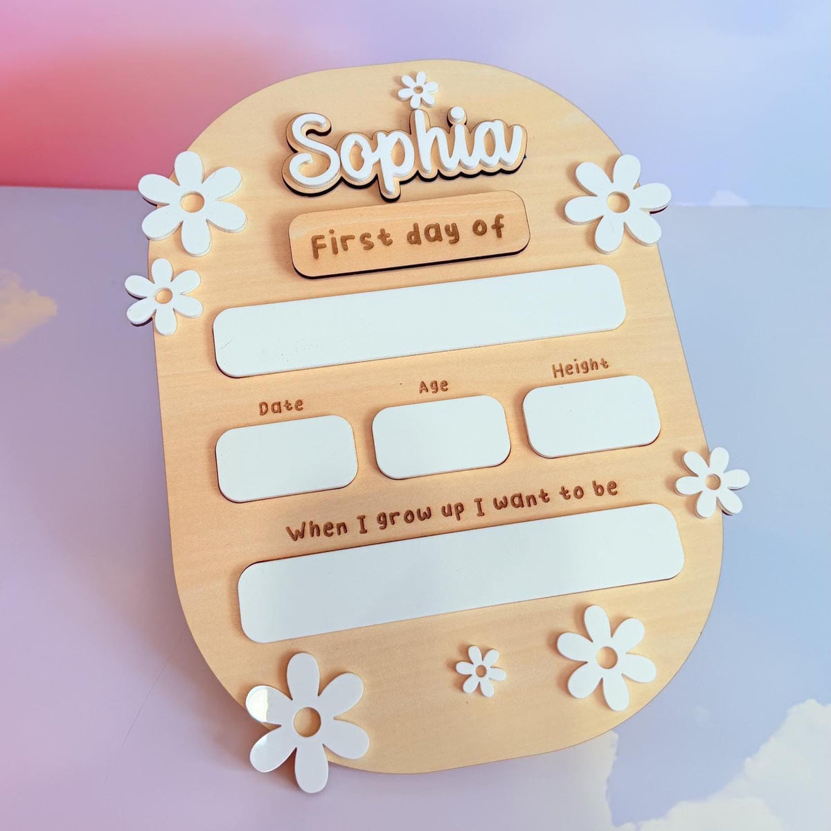 First Day School Sign, Floral Personalized Wooden School Board, Reusable Back to School Board, First Day Photo Prop, Custom school sign