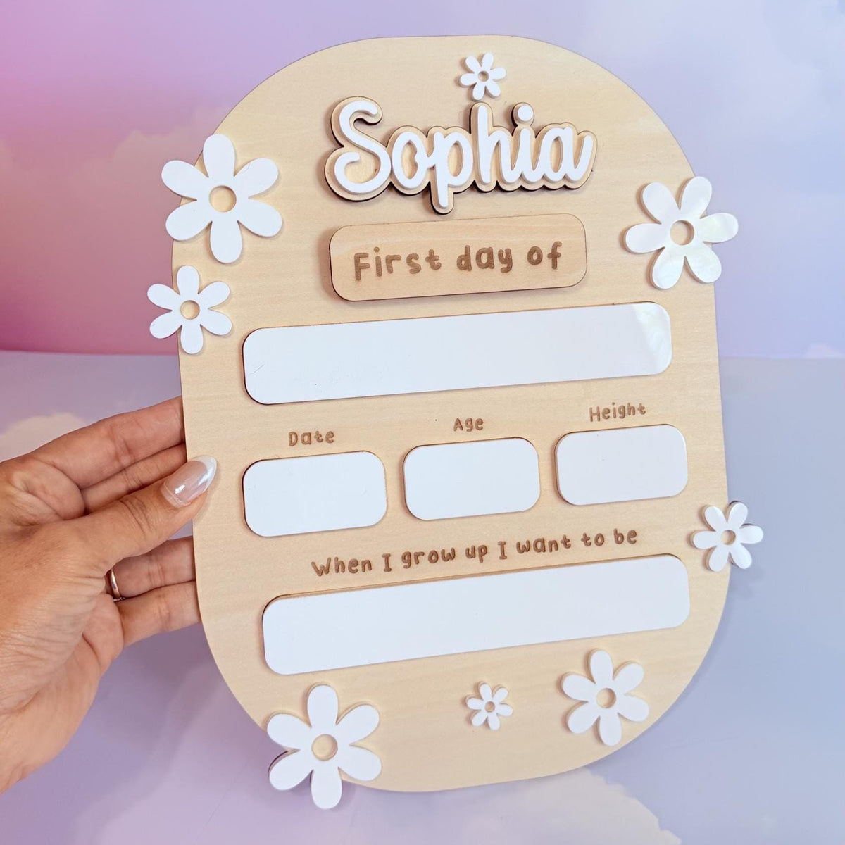First Day School Sign, Floral Personalized Wooden School Board, Reusable Back to School Board, First Day Photo Prop, Custom school sign