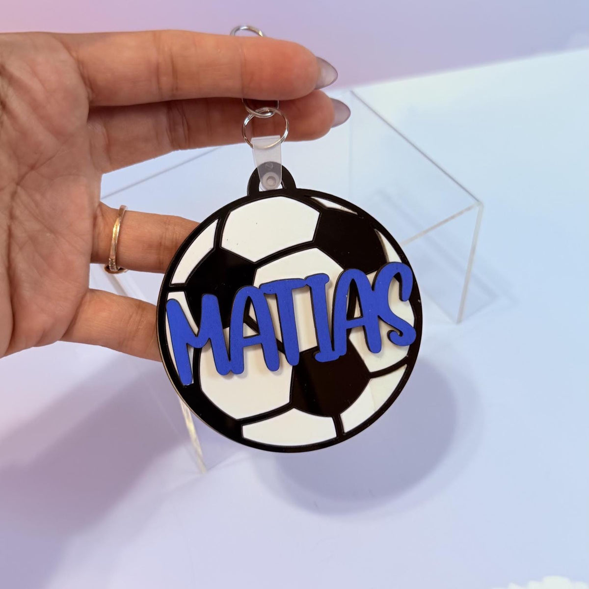Personalized Soccer Backpack Tag, Custom Wood Acrylic Name Keychain, Kids Sports Bag ID, Soccer Team Gift, Back to School Bag Charm