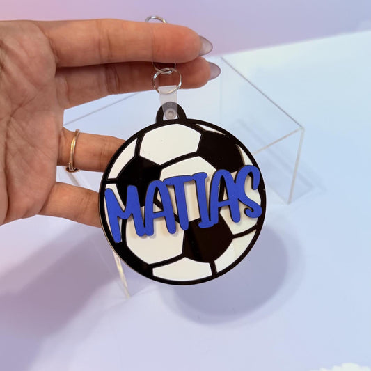 Personalized Soccer Backpack Tag, Custom Wood Acrylic Name Keychain, Kids Sports Bag ID, Soccer Team Gift, Back to School Bag Charm