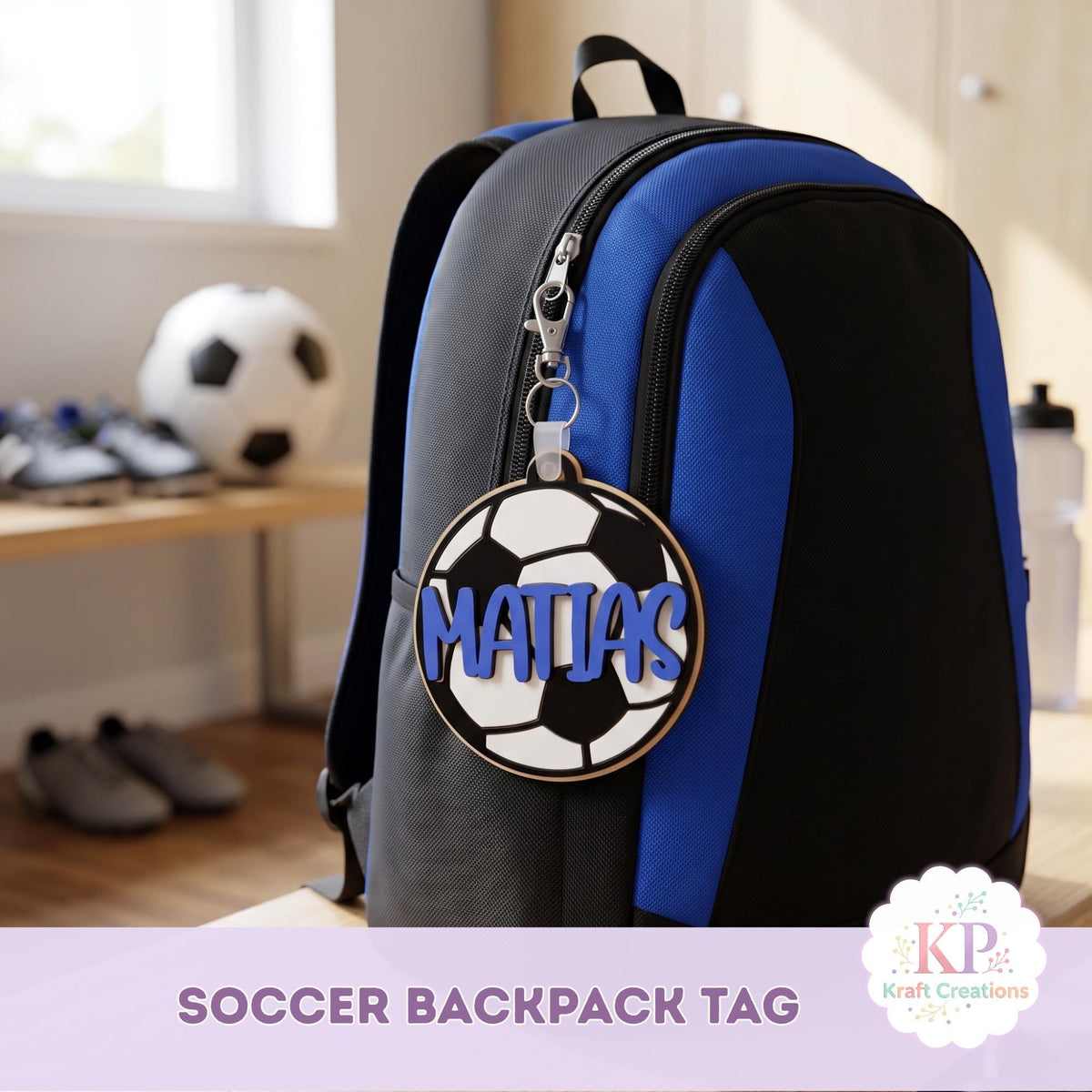 Personalized Soccer Backpack Tag, Custom Wood Acrylic Name Keychain, Kids Sports Bag ID, Soccer Team Gift, Back to School Bag Charm