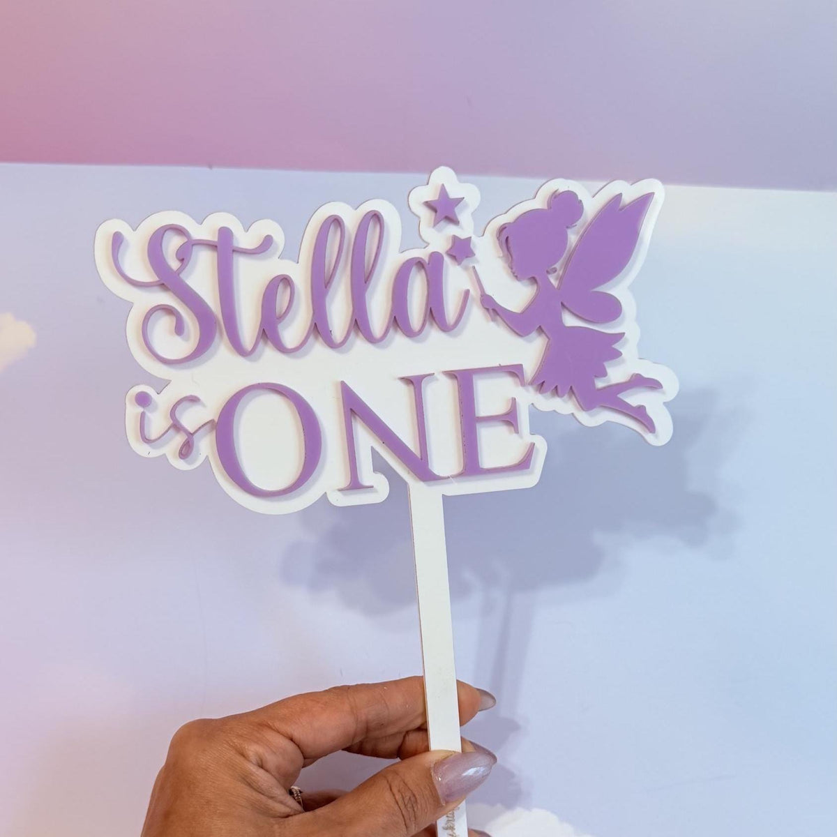 Personalized Fairy Cake Topper, First Birthday Acrylic Name Sign, fairy first birthday, Custom Age Cake Decoration, Fairy themed birthday
