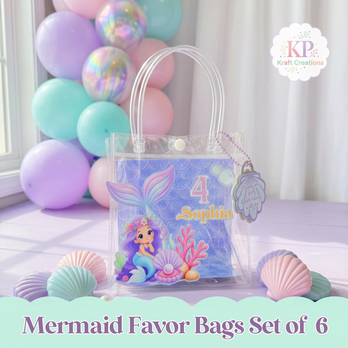 Mermaid Party Favor Bags, Personalized Mermaid Birthday Favor Bags, Custom PVC Treat Bags, Mermaid Goody Bags, Kids Birthday Party Decor