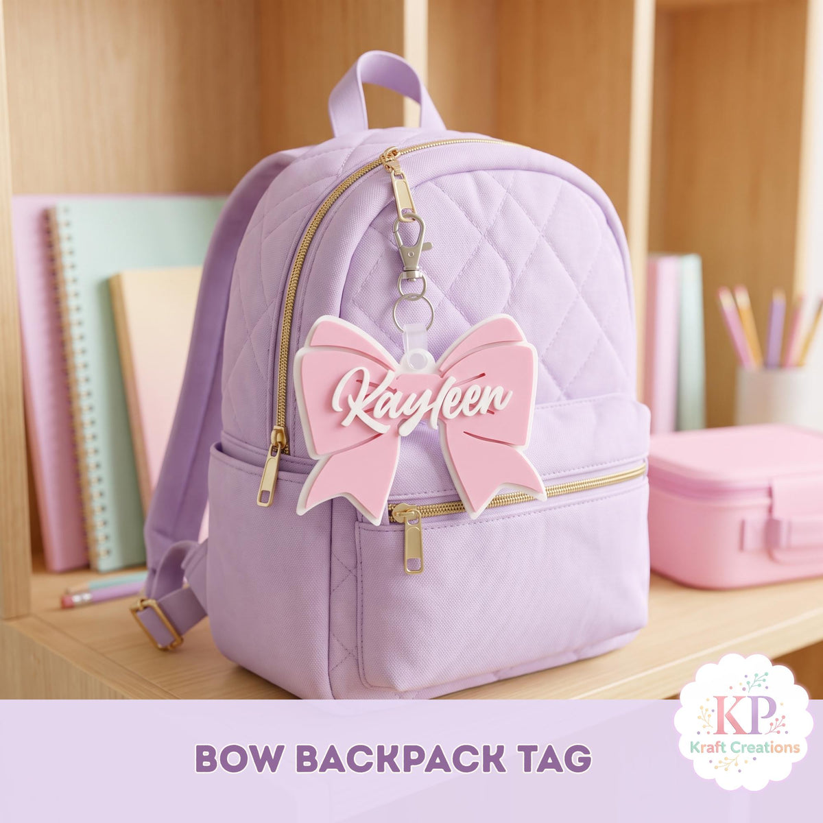 Personalized Backpack Tag, Acrylic Bow Name Keychain, Custom School Bag Tag for Kids, Lunchbox or Luggage Tag, Back to School Gift