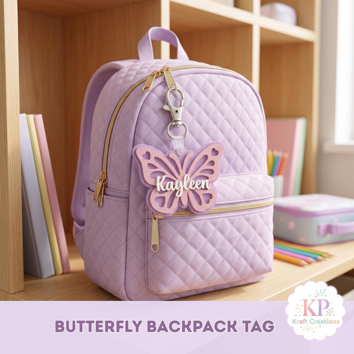 Personalized Butterfly Backpack Tag, Custom Acrylic Name Keychain, Kids School Bag or Lunchbox Tag, Back to School Gift for Girls
