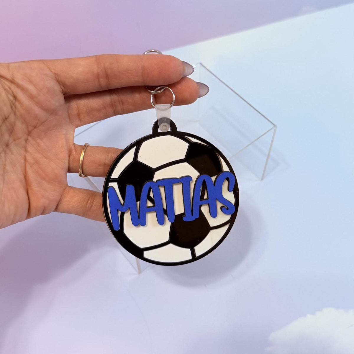 Personalized Soccer Backpack Tag, Custom Wood Acrylic Name Keychain, Kids Sports Bag ID, Soccer Team Gift, Back to School Bag Charm