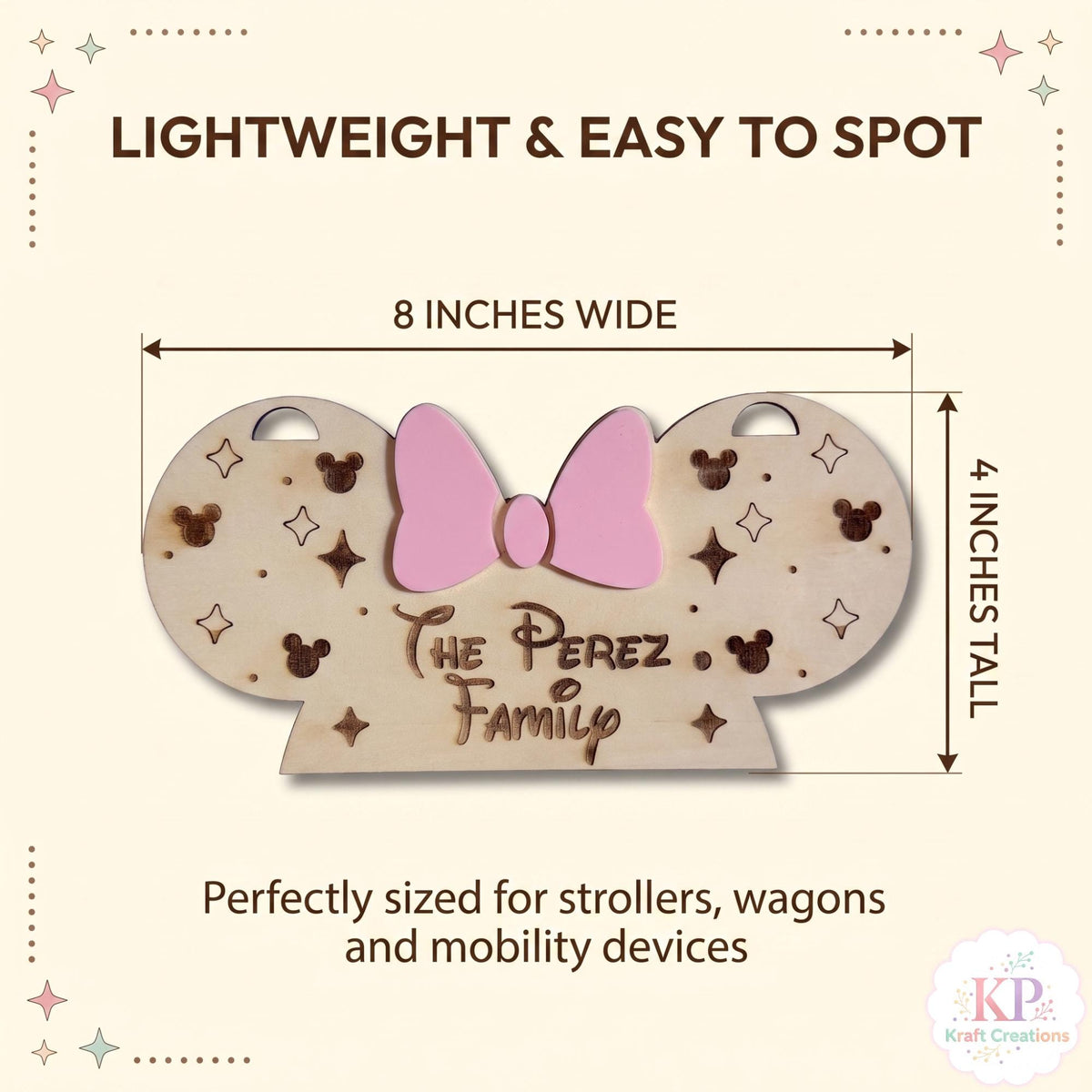 Personalized Stroller Sign, Theme Park Stroller Tag, Engraved Wooden Family Name Sign, Lightweight Stroller Identifier, Stroller Spotter.