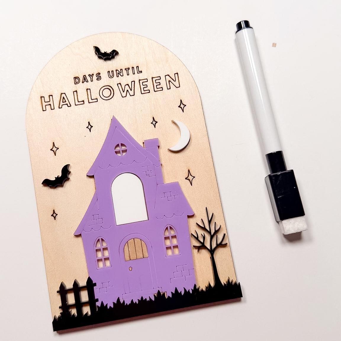 Halloween Countdown Calendar, Days Until Halloween Sign, Wooden Haunted House Decor, Dry Erase Countdown Sign for Kids