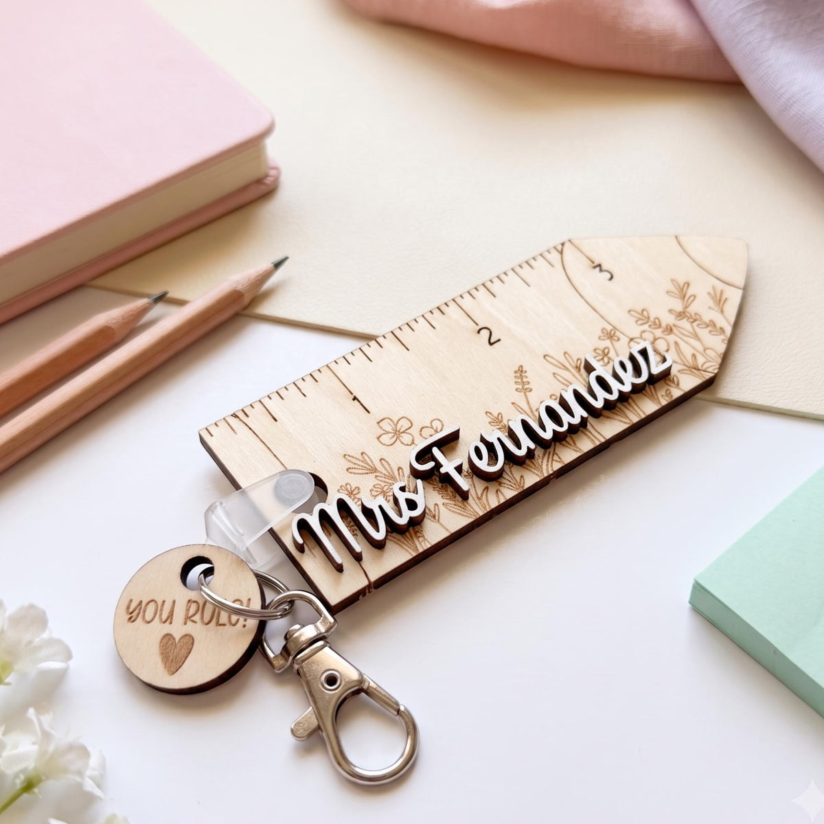 Personalized Teacher Keychain, Wooden Pencil Name Keychain, Teacher Appreciation Gift, Back to School Gift, Custom Educator Bag Charm