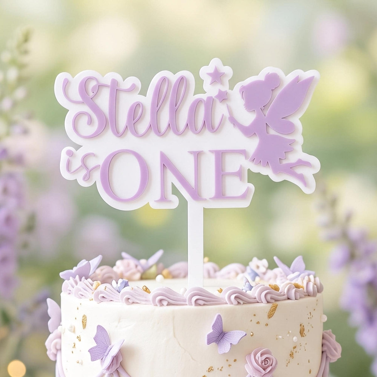 Personalized Fairy Cake Topper, First Birthday Acrylic Name Sign, fairy first birthday, Custom Age Cake Decoration, Fairy themed birthday