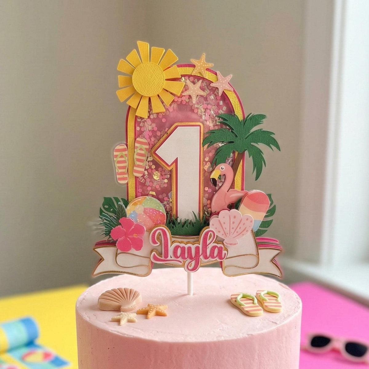 Tropical 1st Birthday Cake Topper: Pool Party Decoration