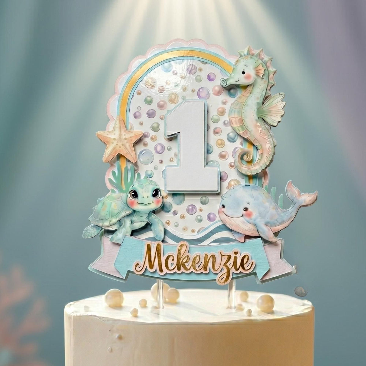 One Der the Sea Cake Topper, Under the Sea Birthday Decorations, Personalized Ocean Birthday Cake Topper, First Birthday Party Decor