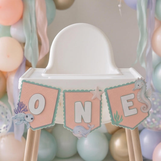 One Der The Sea High Chair Banner | Under The Sea First Birthday Banner | Ocean Birthday Decor | Personalized ONE or TWO Banner