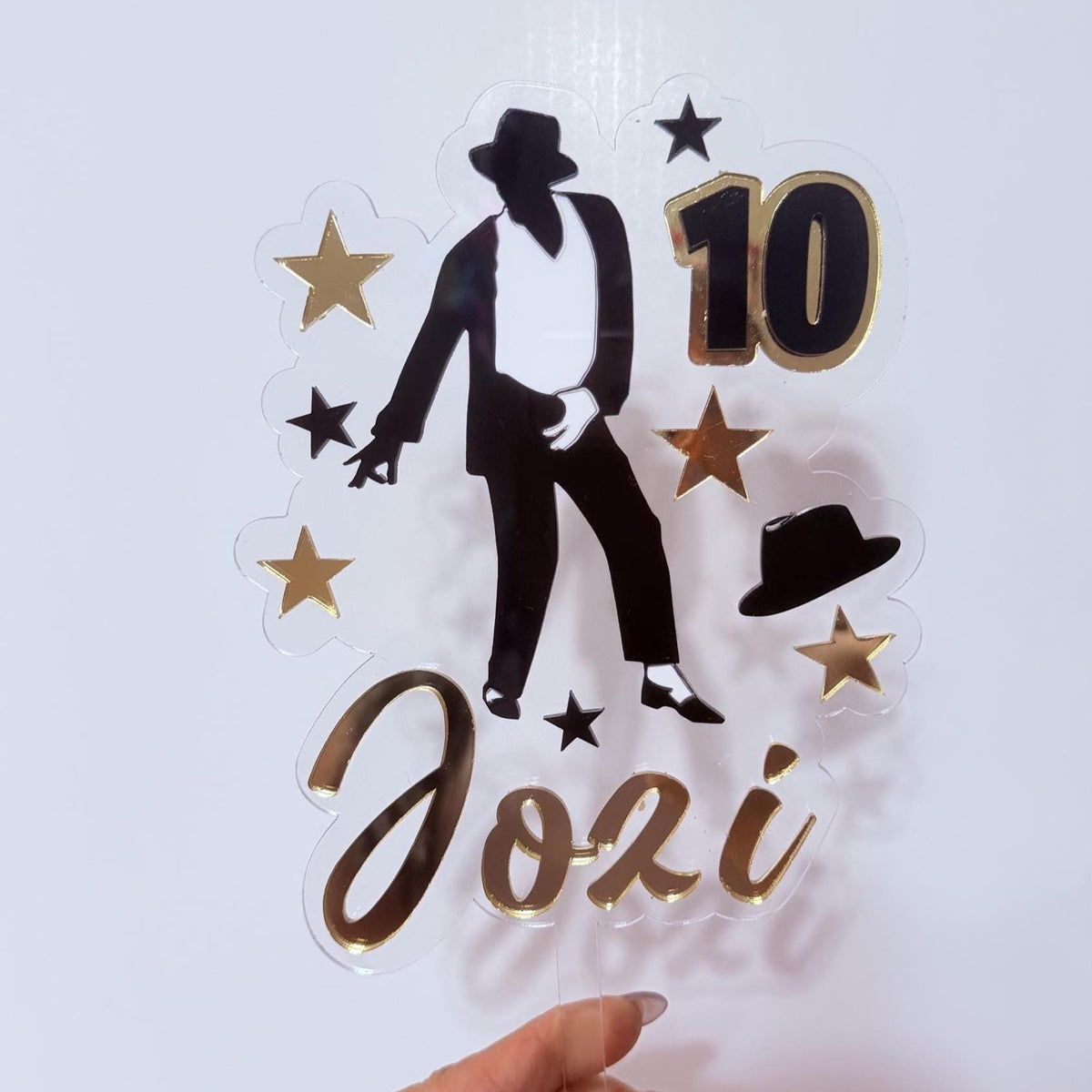King of Pop Cake Topper, Personalized Name and Age Acrylic Birthday Decoration, Black Gold Music Party Decor, Singer Fan Gift