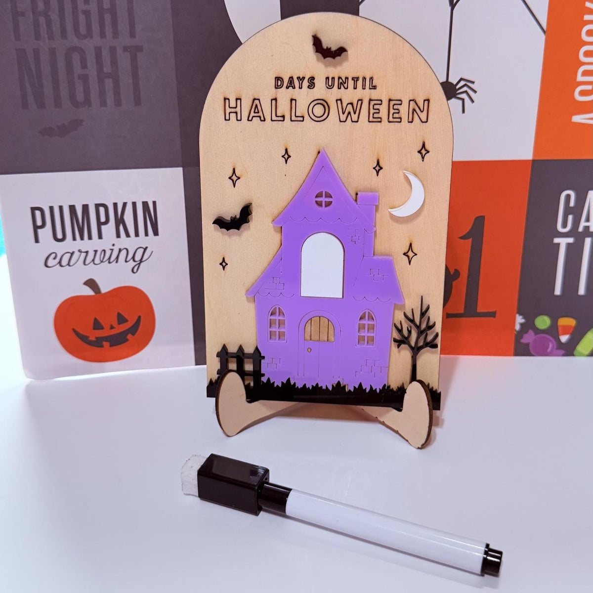Halloween Countdown Calendar, Days Until Halloween Sign, Wooden Haunted House Decor, Dry Erase Countdown Sign for Kids