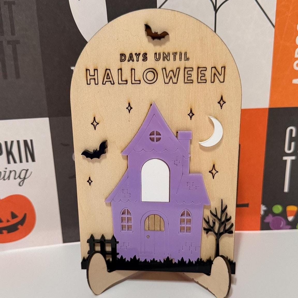 Halloween Countdown Calendar, Days Until Halloween Sign, Wooden Haunted House Decor, Dry Erase Countdown Sign for Kids