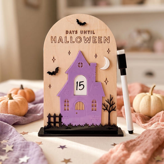 Halloween Countdown Calendar, Days Until Halloween Sign, Wooden Haunted House Decor, Dry Erase Countdown Sign for Kids