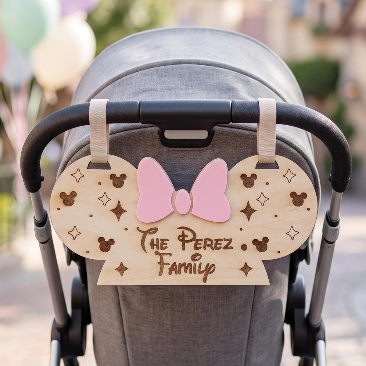 Personalized Stroller Sign, Theme Park Stroller Tag, Engraved Wooden Family Name Sign, Lightweight Stroller Identifier, Stroller Spotter.