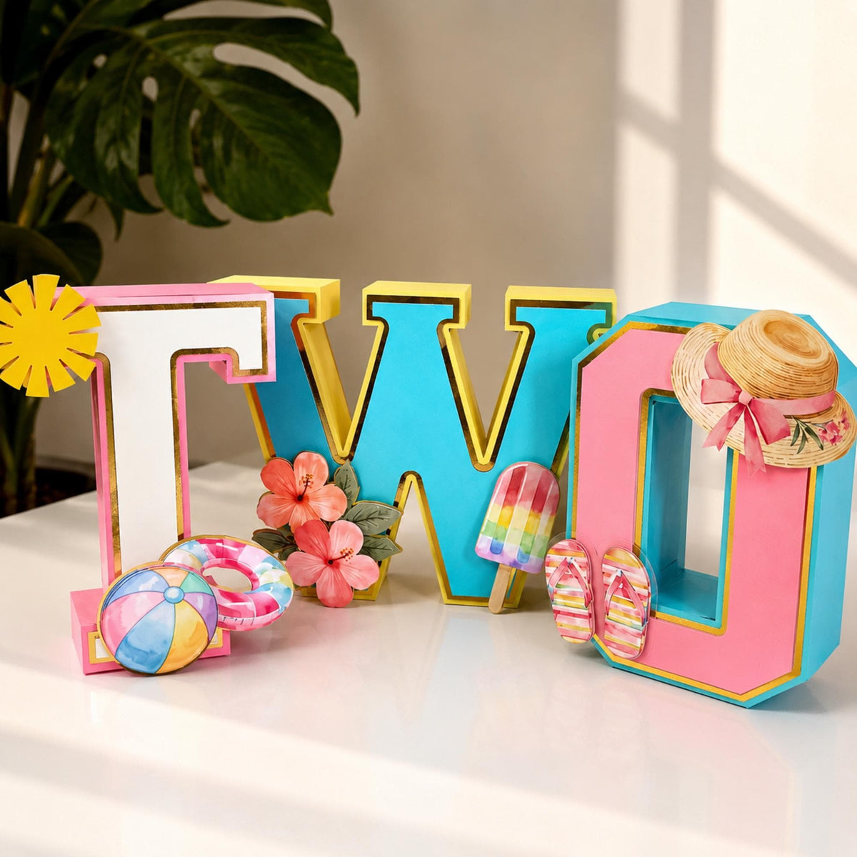 Two Cool Birthday Decorations, Summer Birthday Centerpiece, Pool Party Party Decor, Second Birthday Table Decoration, TWO 3D Letters