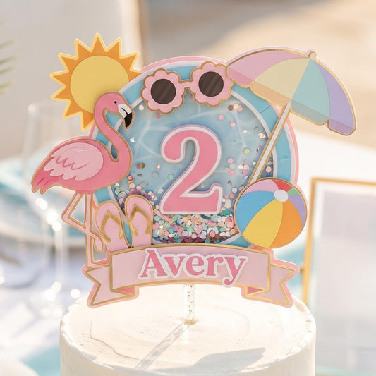 Summer Birthday Cake Topper, Personalized Pool Party Cake Topper, Beach Birthday Decorations, Tropical Birthday Cake Decor