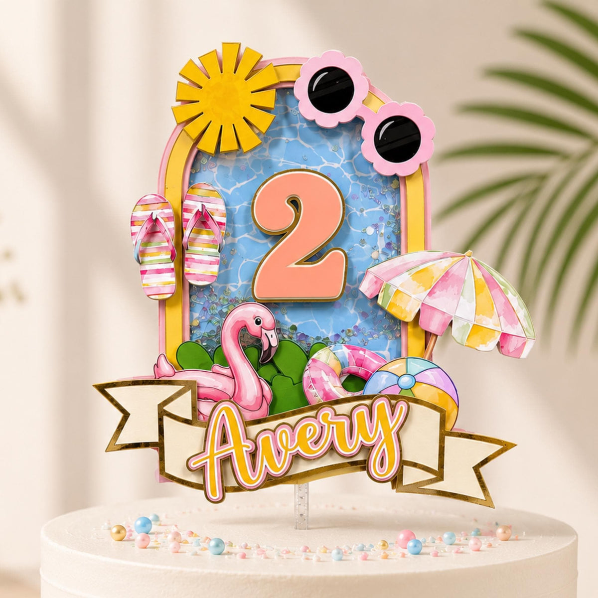 One in the Sun Cake Topper, Summer Birthday Decorations, Personalized Pool Party Cake Topper, Beach Theme Birthday