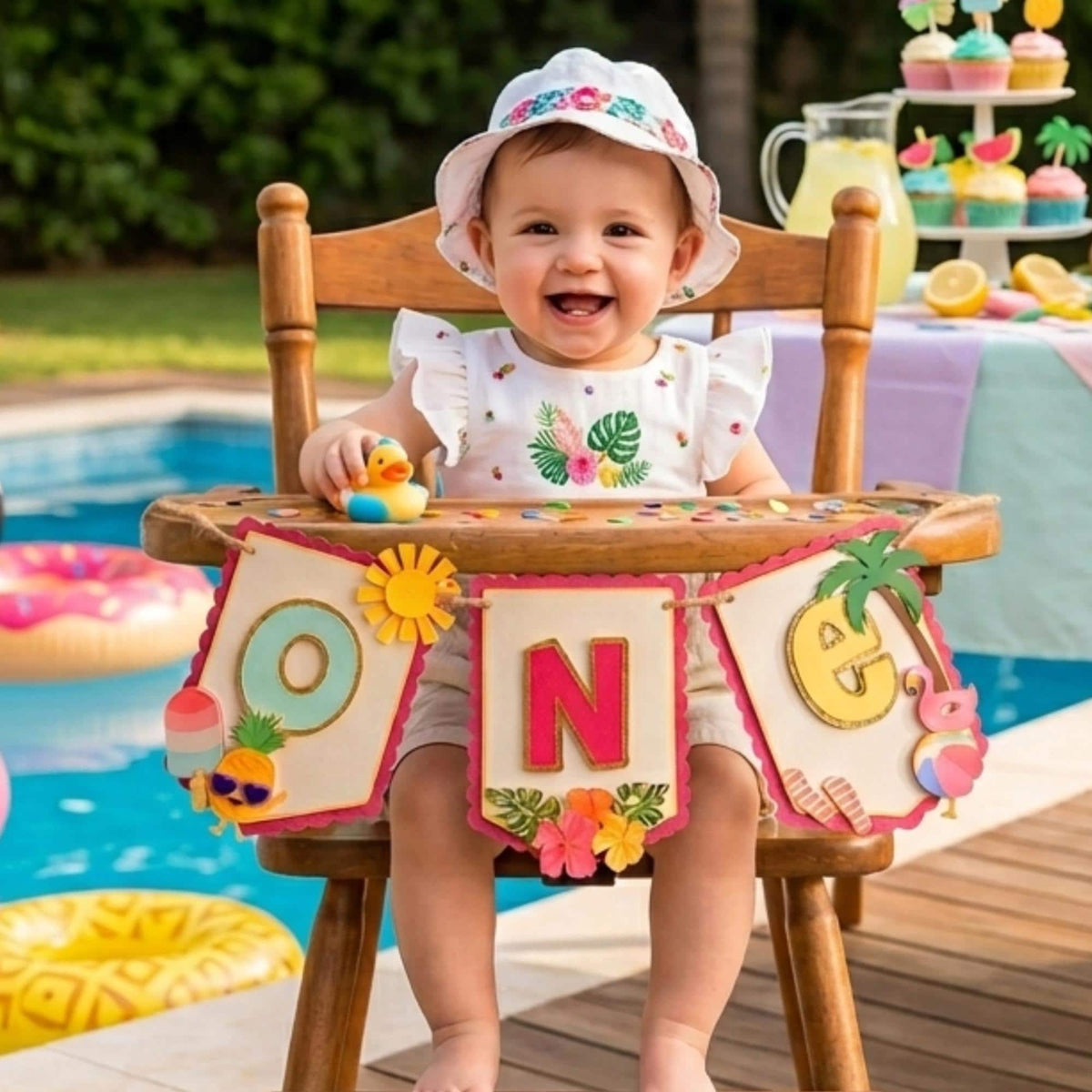 One in the Sun High Chair Banner, Summer 1st Birthday Party Decoration.