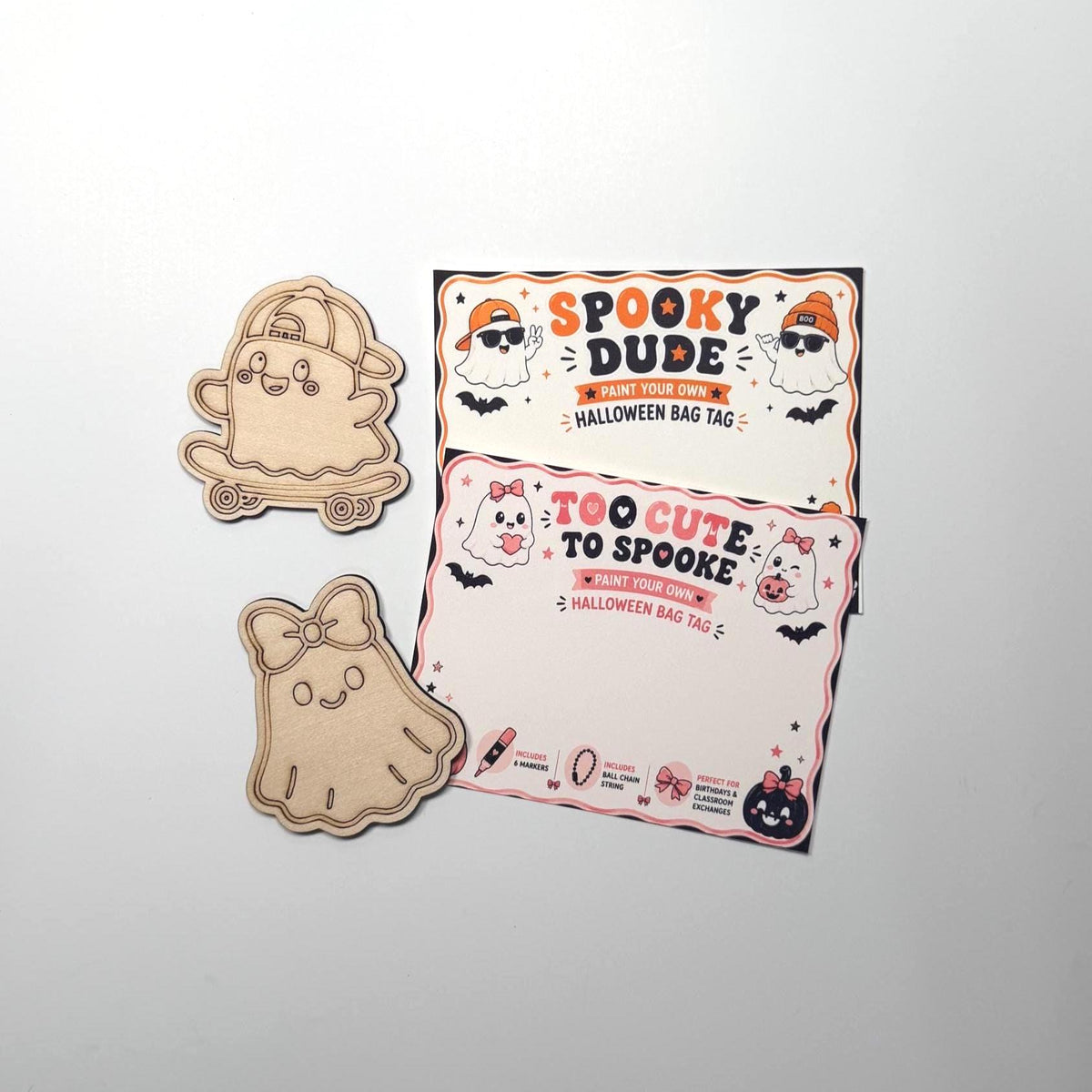 Halloween Craft Kit for Kids, Spooky Dude Wood Painting Kit with Markers, Ghost Party Favor, Classroom Activity, Boo Basket Filler