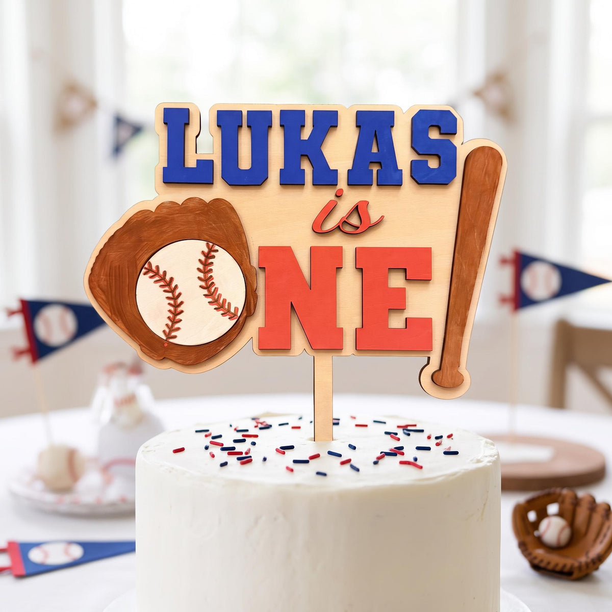 Baseball First Birthday Cake Topper, Personalized ONE Cake Topper, Rookie Year Baseball Birthday Decor, Custom Boys 1st Birthday Topper
