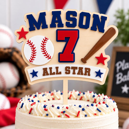 Personalized Baseball Cake Topper, All Star Birthday Cake Topper, Custom Baseball Birthday Decor, Boys Sports Party, Any Age Topper