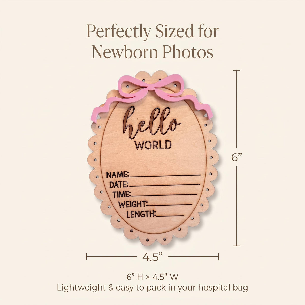 Baby Birth Announcement Sign, Bow Birth Stats Sign, Hospital Baby Sign, Hello World Newborn Photo Prop, Wooden Baby Announcement