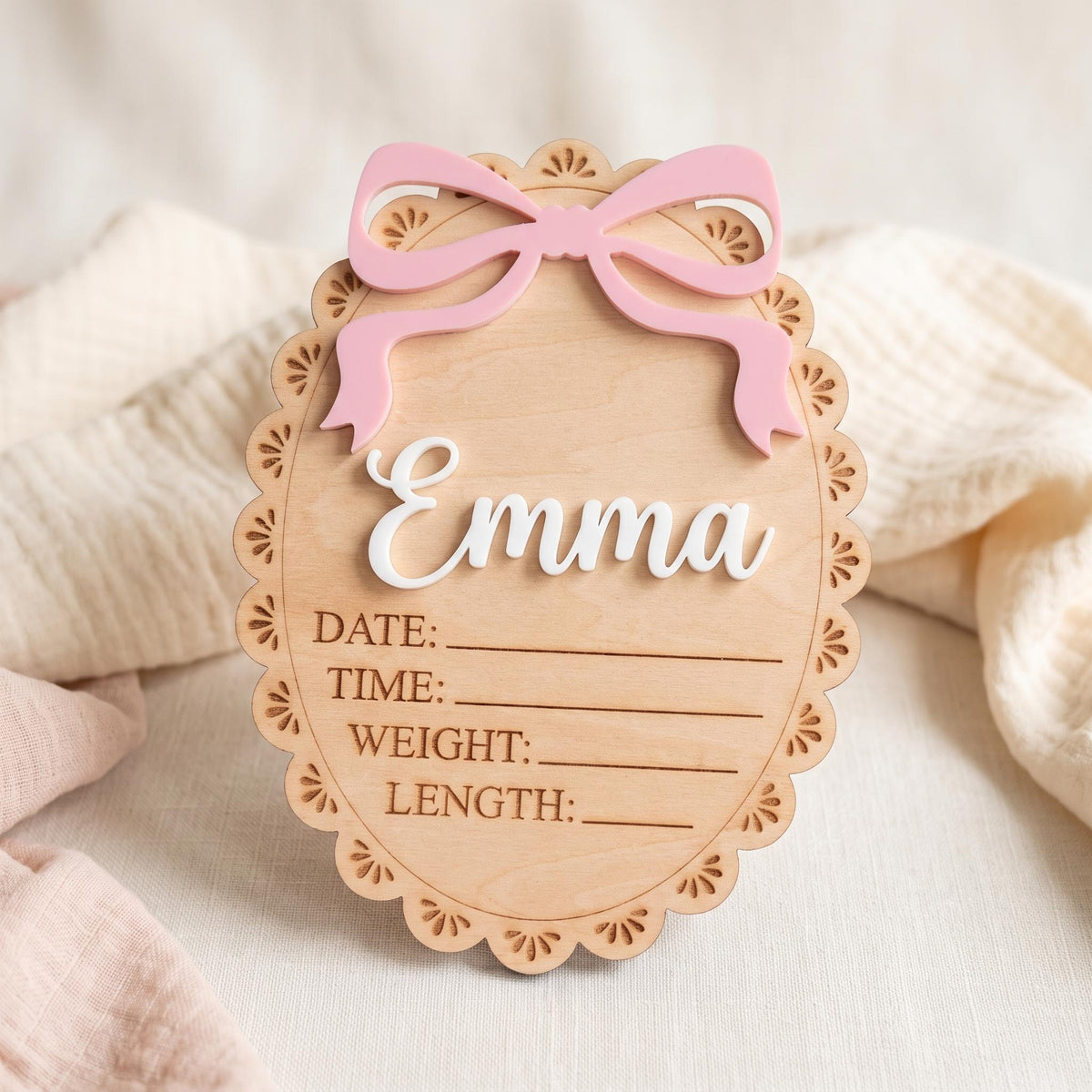 Bow Birth Stats Sign, Baby Birth Announcement, Baby Girl Hospital Sign, Newborn Photo Prop, Coquette Baby Announcement
