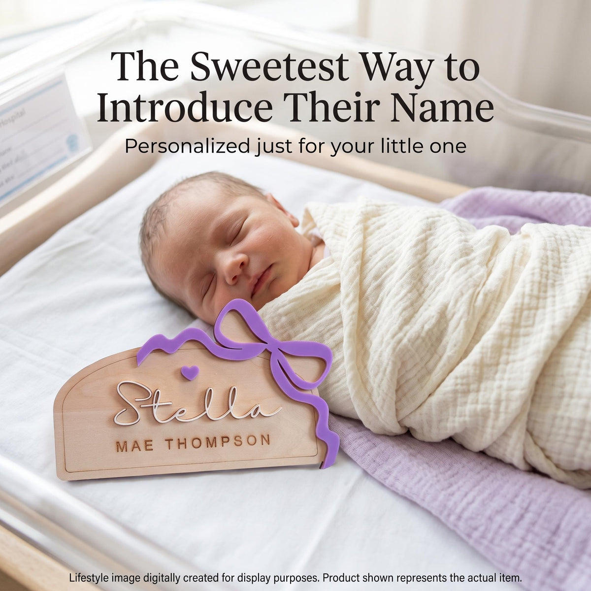 Personalized Baby Name Announcement Sign, Acrylic Baby Name Sign, Hospital Newborn Photo Prop, Bow Birth Announcement, Wooden Baby Name Sign