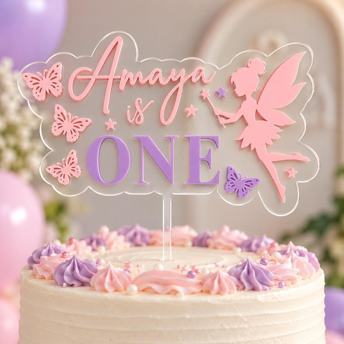 Fairy First Birthday Cake Topper, Personalized Fairy Cake Topper, 1st Birthday Cake Topper, Fairy Garden Birthday Decor, Custom Name Topper