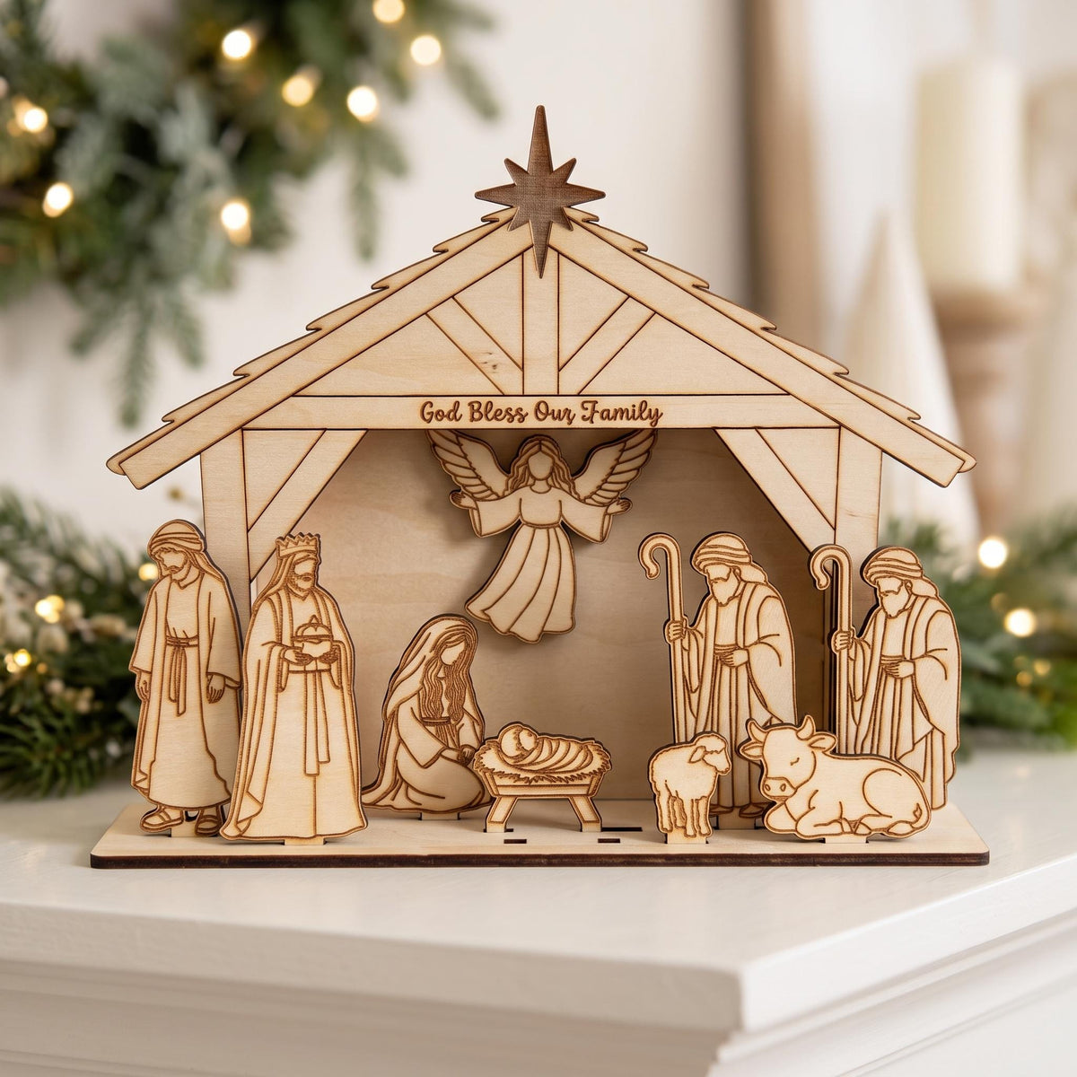 Wooden Nativity Set, Christmas Nativity Scene, Laser Cut Nativity Figures, Wood Manger Scene, Religious Christmas Decor, Christian Gift