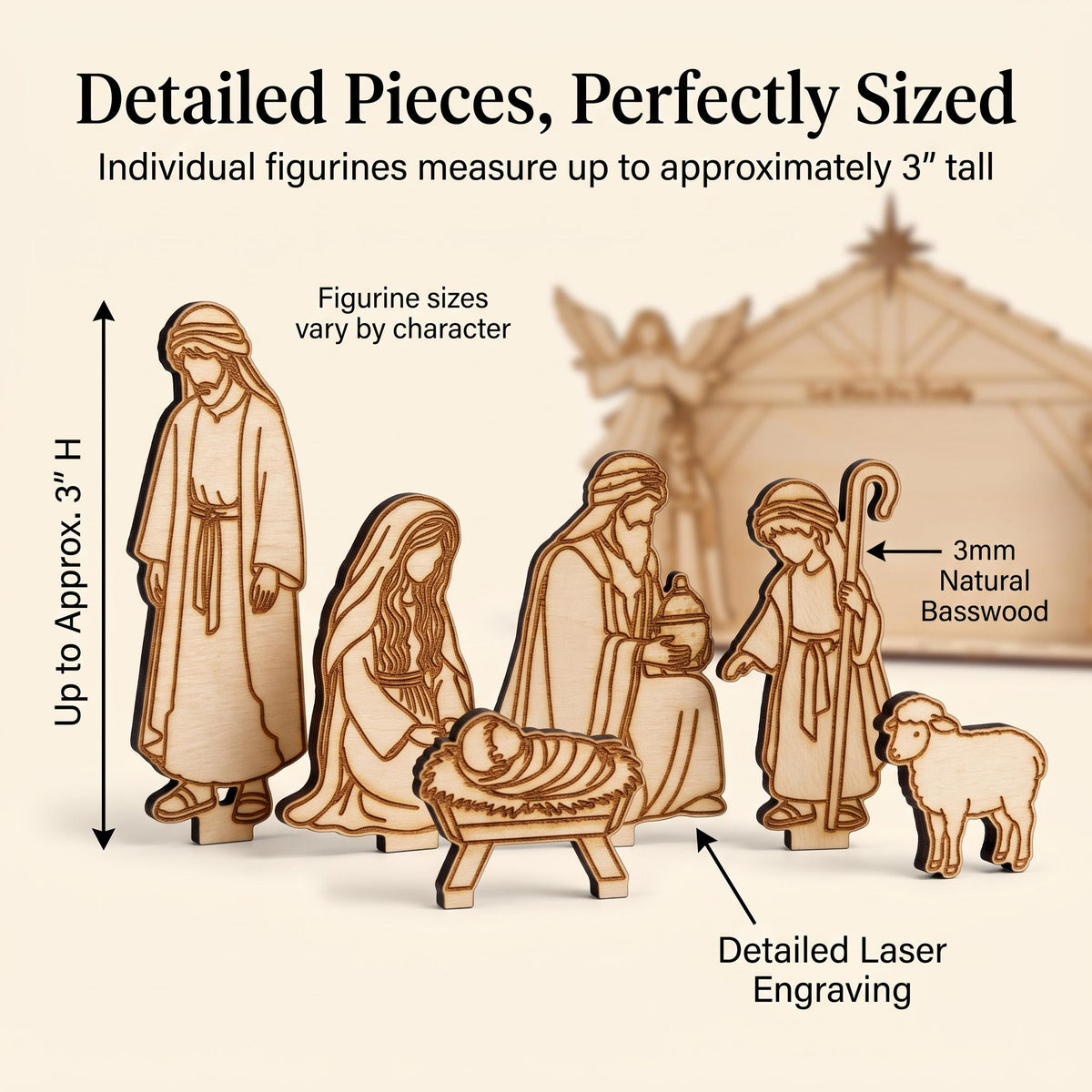 Wooden Nativity Set, Christmas Nativity Scene, Laser Cut Nativity Figures, Wood Manger Scene, Religious Christmas Decor, Christian Gift