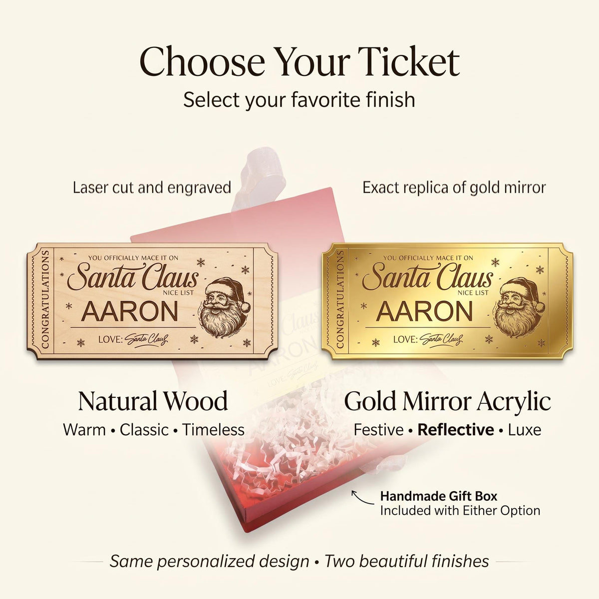 Santa Nice List Ticket, Personalized Golden Ticket, Nice List Certificate for Kids, Christmas Eve Box Gift, Personalized Santa Keepsake