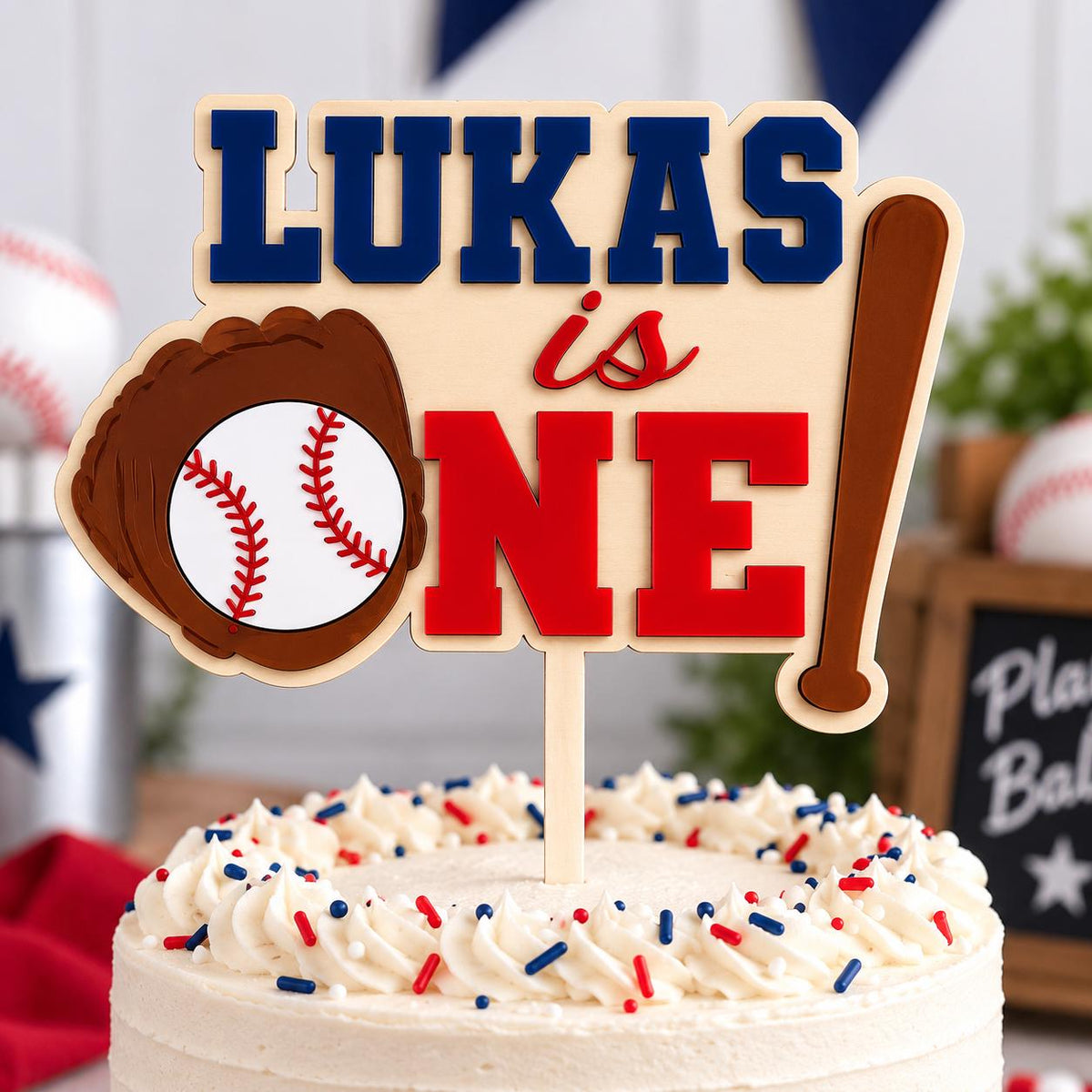 Baseball First Birthday Cake Topper, Personalized ONE Cake Topper, Rookie Year Baseball Birthday Decor, Custom Boys 1st Birthday Topper