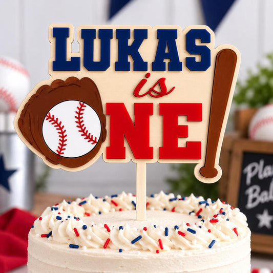 Baseball First Birthday Cake Topper, Personalized ONE Cake Topper, Rookie Year Baseball Birthday Decor, Custom Boys 1st Birthday Topper