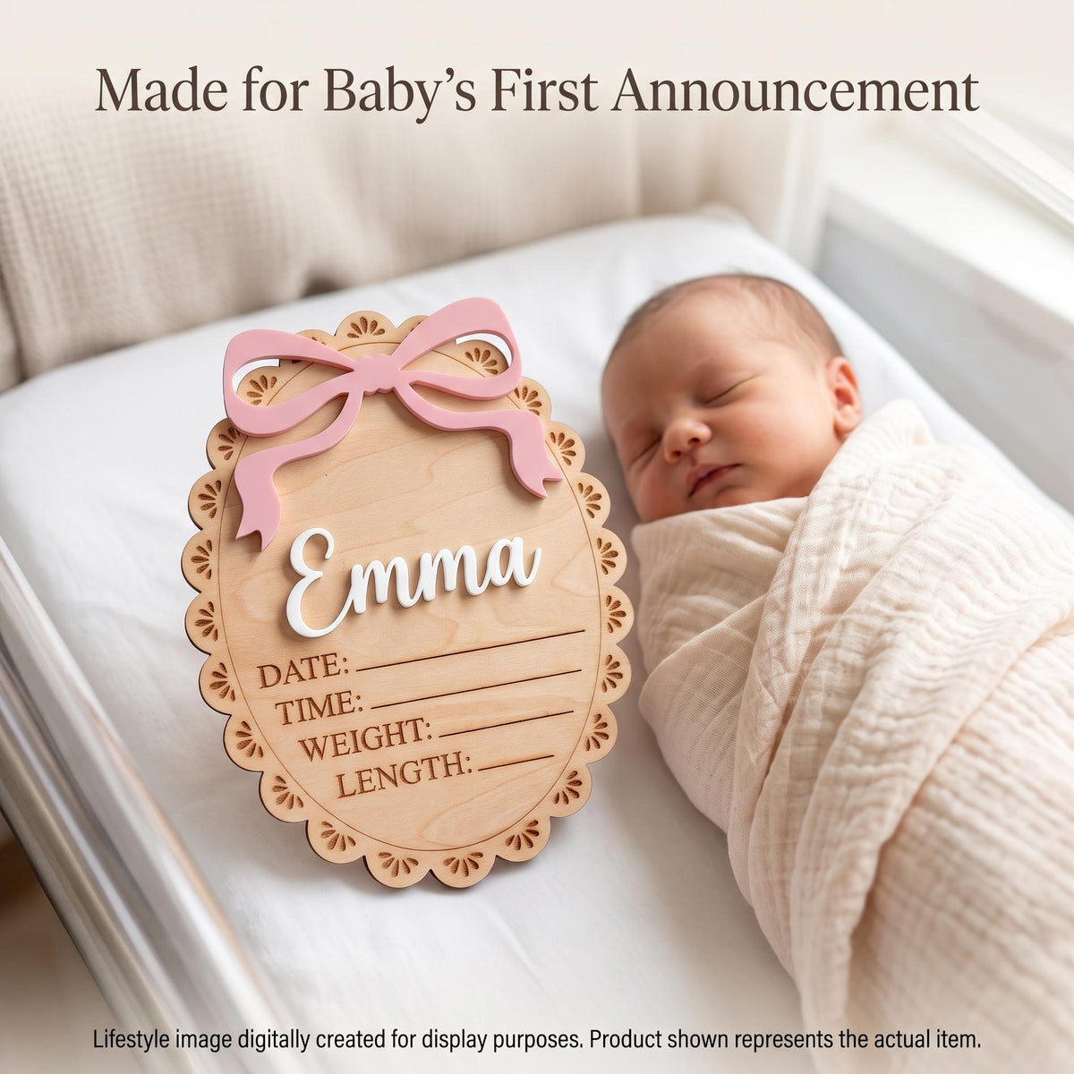 Bow Birth Stats Sign, Baby Birth Announcement, Baby Girl Hospital Sign, Newborn Photo Prop, Coquette Baby Announcement